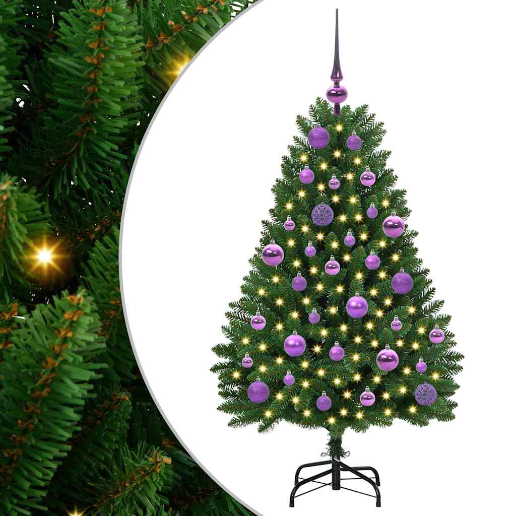 Kunstigt juletræ 120 cm 150 LED'er Varm hvid PVC og Stål Grøn