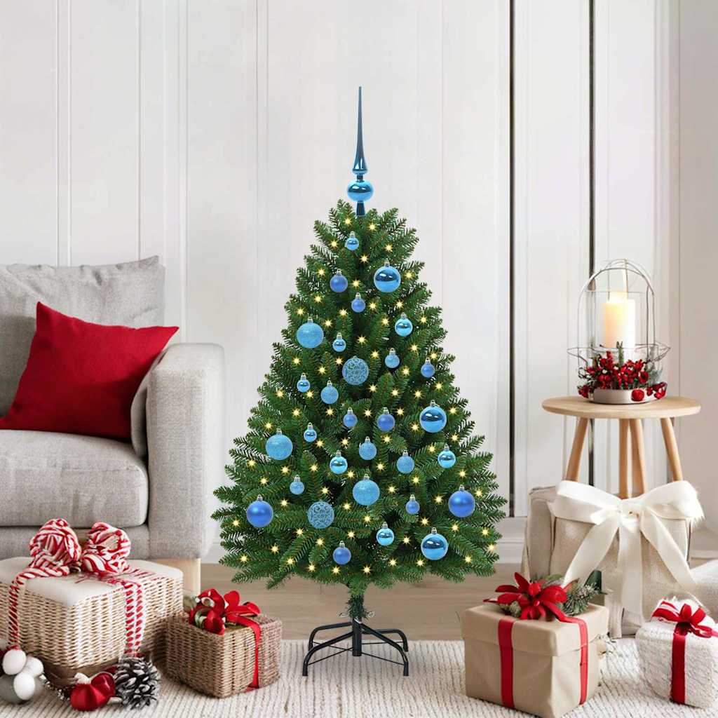 Kunstigt juletræ 120 cm 150 LED'er Varm hvid PVC og Stål Grøn