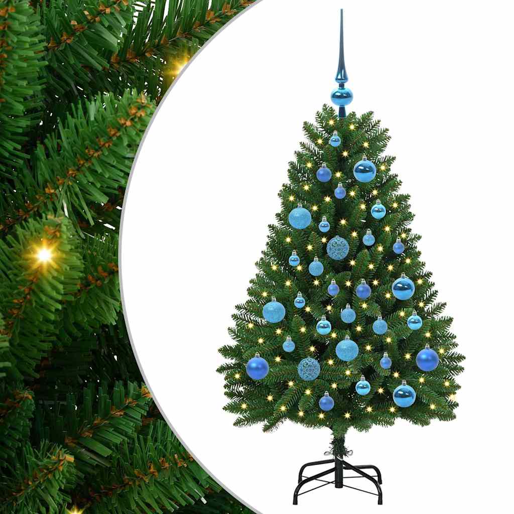 Kunstigt juletræ 120 cm 150 LED'er Varm hvid PVC og Stål Grøn