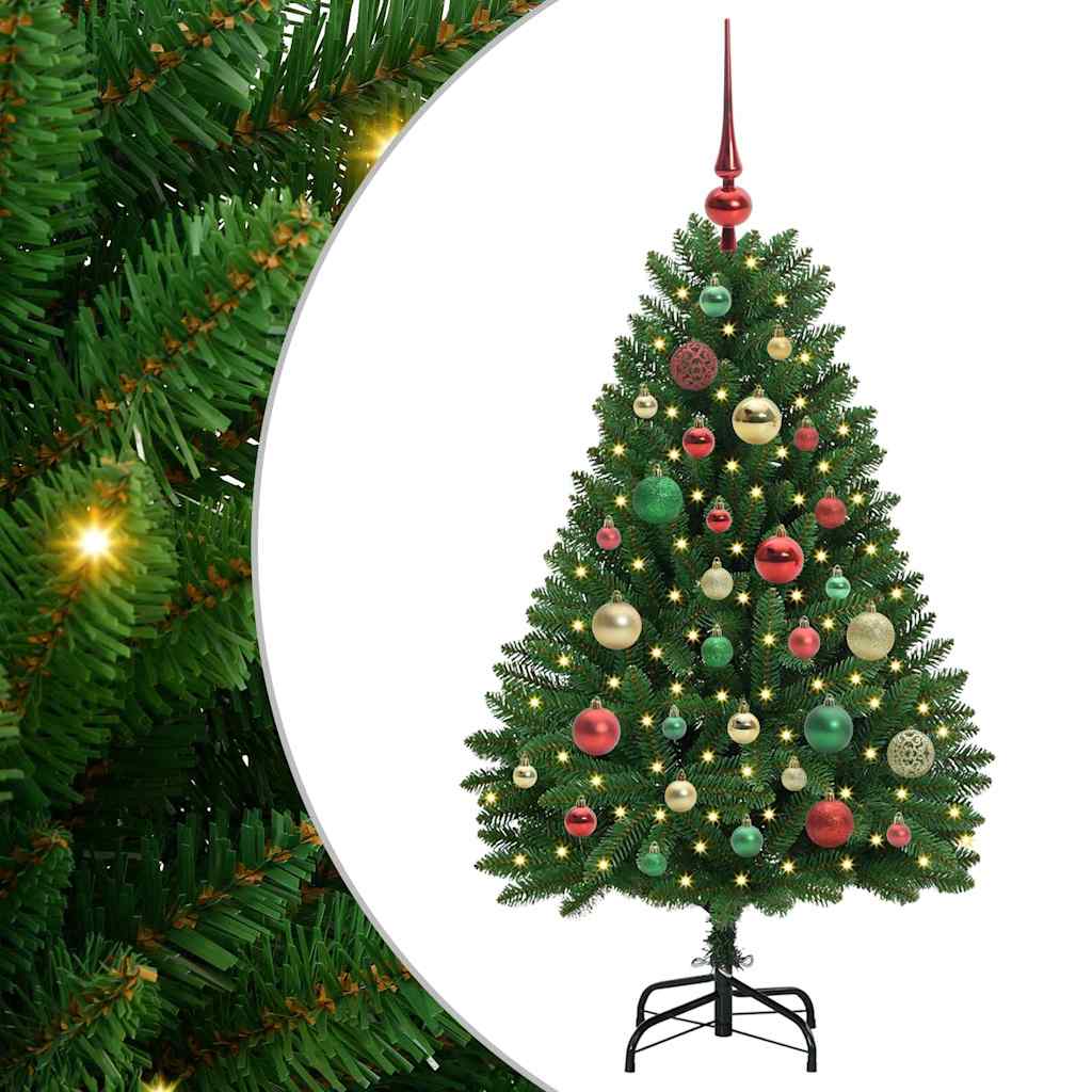Kunstigt juletræ 120 cm 150 LED'er Varm hvid PVC og Stål Grøn