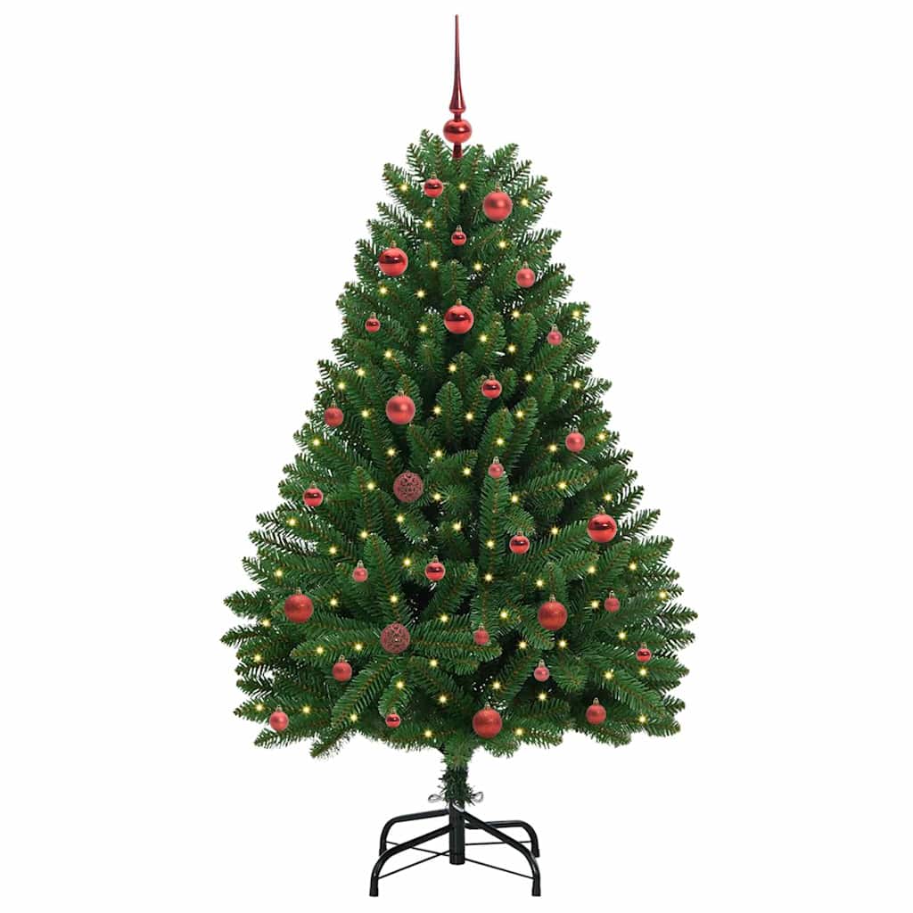 Kunstigt juletræ 150 cm 150 LED'er Varm hvid PVC og Stål Grøn