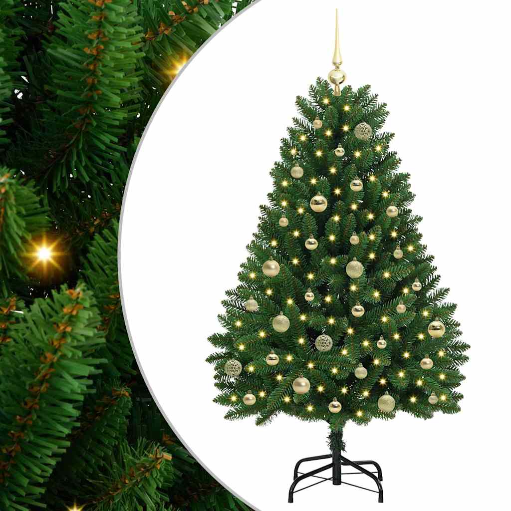 Kunstigt juletræ 150 cm 150 LED'er Varm hvid PVC og Stål Grøn