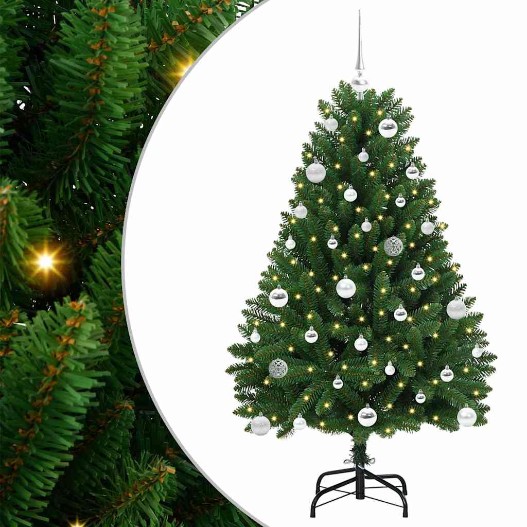 Kunstigt juletræ 150 cm 150 LED'er Varm hvid PVC og Stål Grøn