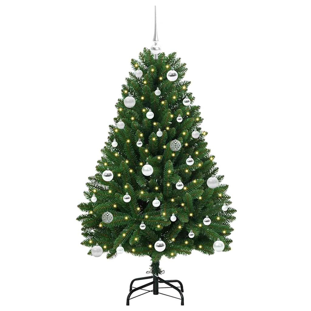 Kunstigt juletræ 150 cm 150 LED'er Varm hvid PVC og Stål Grøn