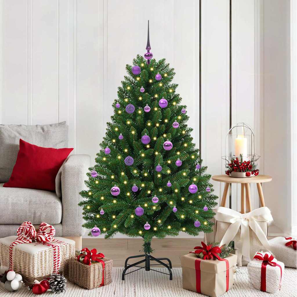 Kunstigt juletræ 150 cm 150 LED'er Varm hvid PVC og Stål Grøn
