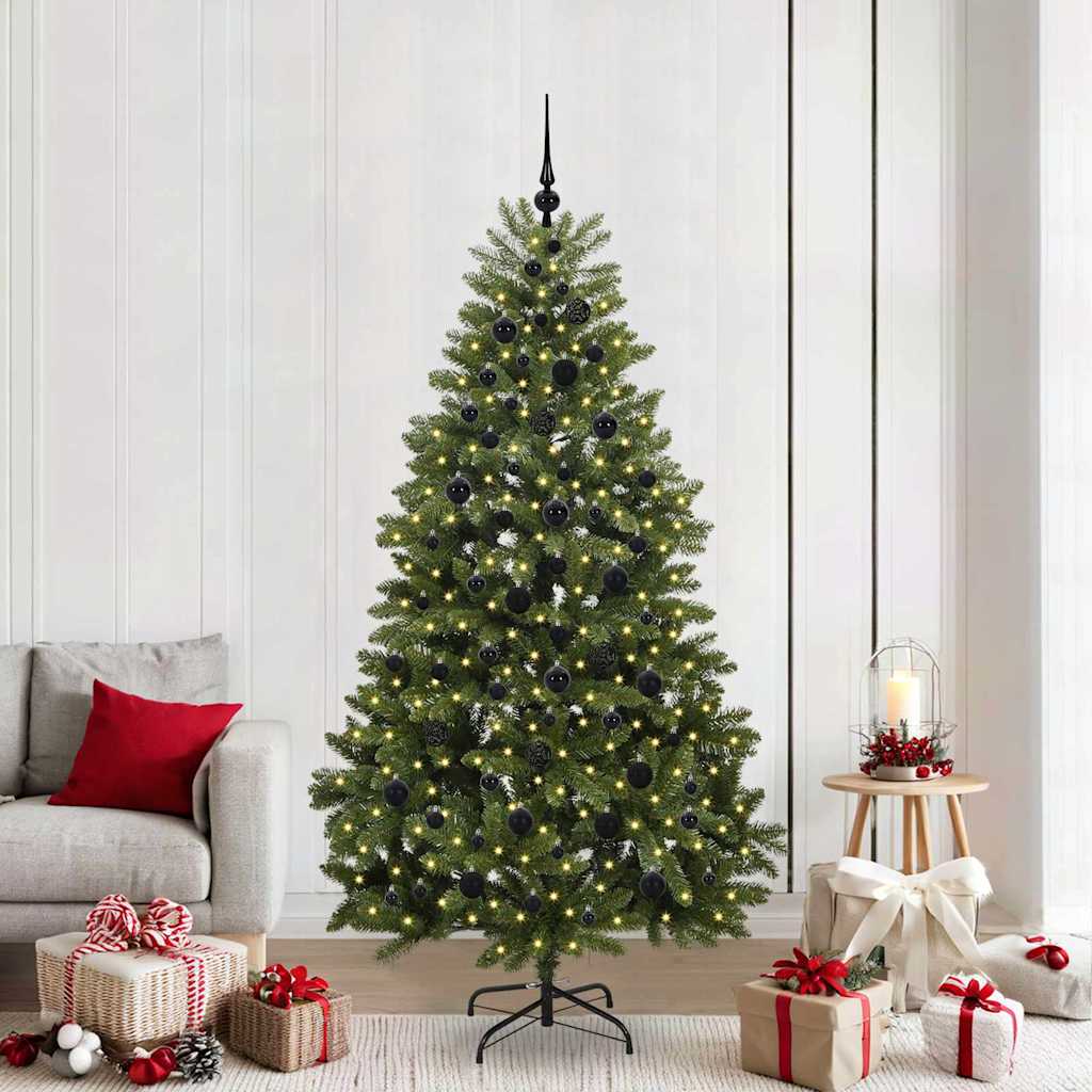 Kunstigt juletræ 210 cm 300 LED'er Varm hvid PVC og Stål Grøn