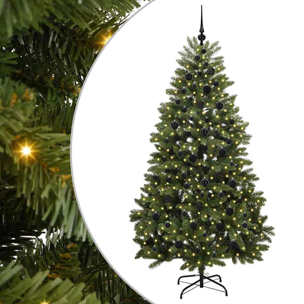 Kunstigt juletræ 210 cm 300 LED'er Varm hvid PVC og Stål Grøn