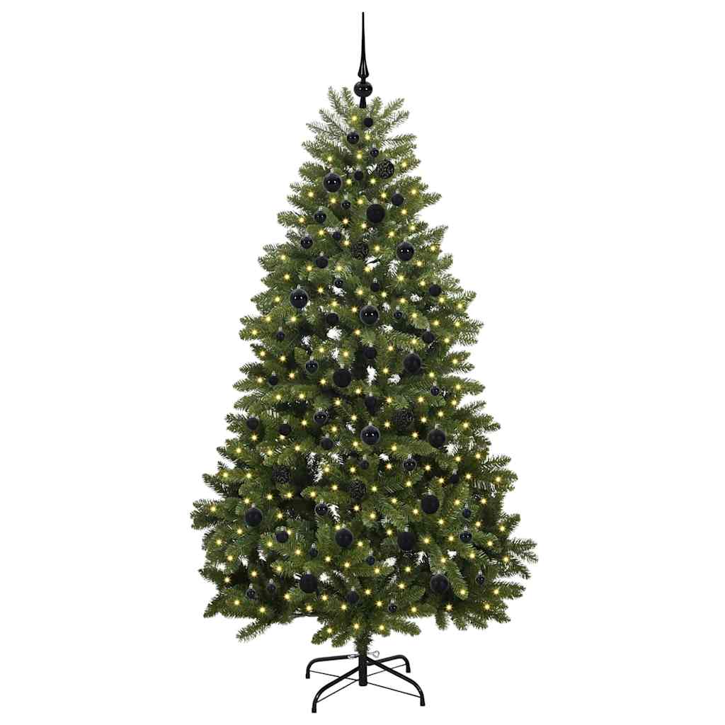 Kunstigt juletræ 210 cm 300 LED'er Varm hvid PVC og Stål Grøn