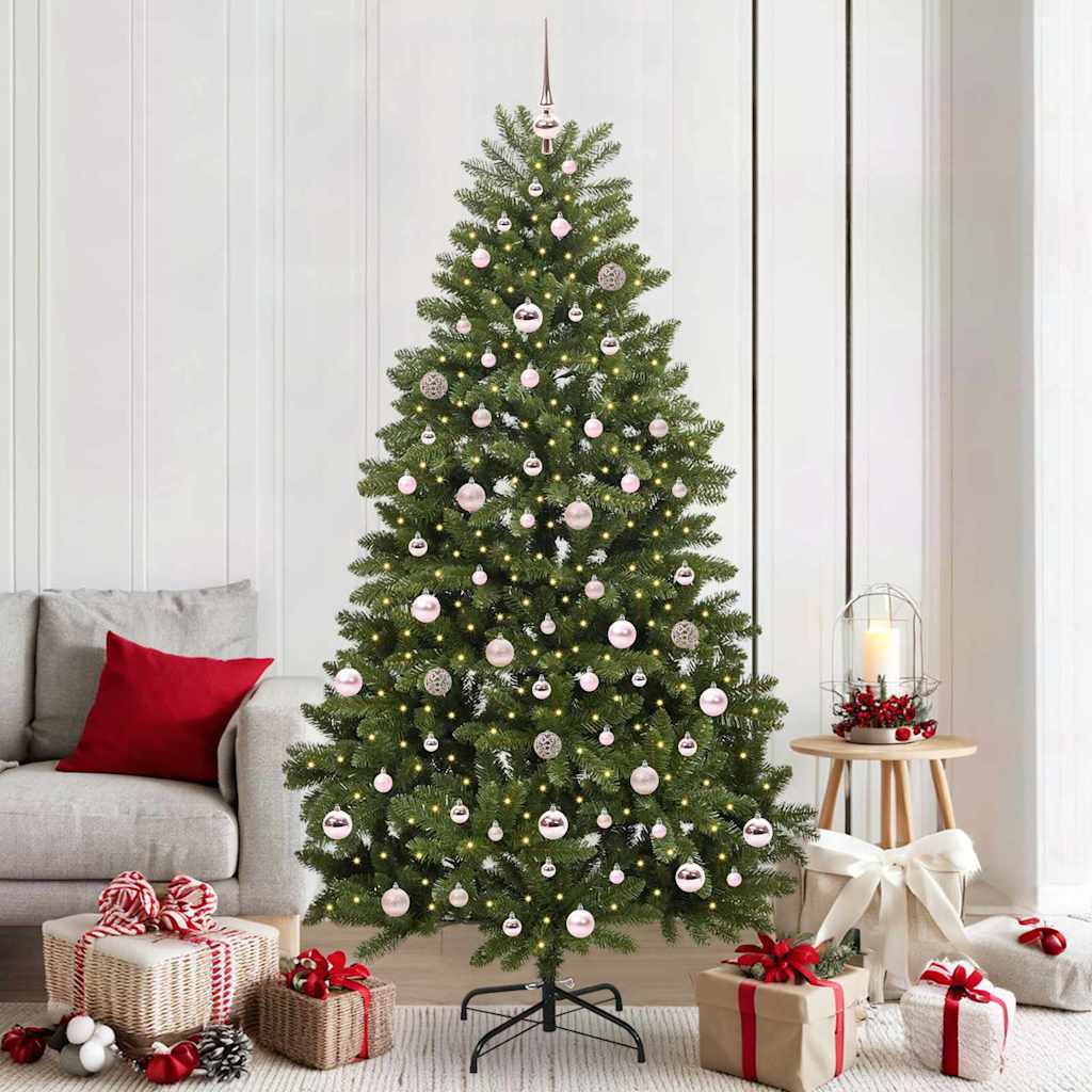 Kunstigt juletræ 210 cm 300 LED'er Varm hvid PVC og Stål Grøn