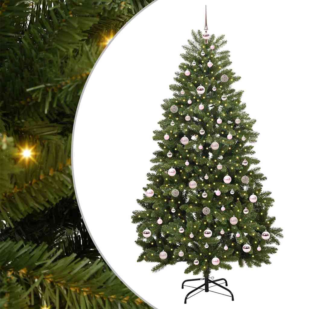 Kunstigt juletræ 210 cm 300 LED'er Varm hvid PVC og Stål Grøn