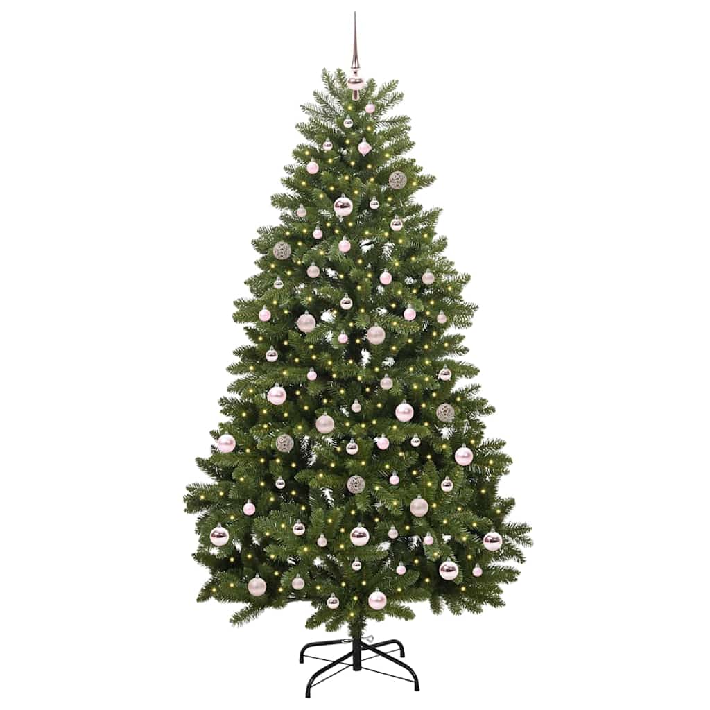 Kunstigt juletræ 210 cm 300 LED'er Varm hvid PVC og Stål Grøn