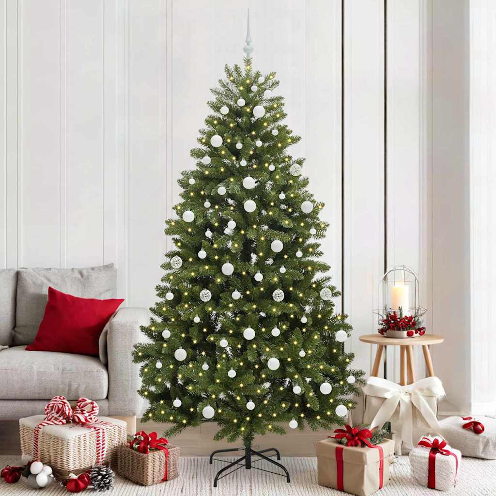Kunstigt juletræ 210 cm 300 LED'er Varm hvid PVC og Stål Grøn