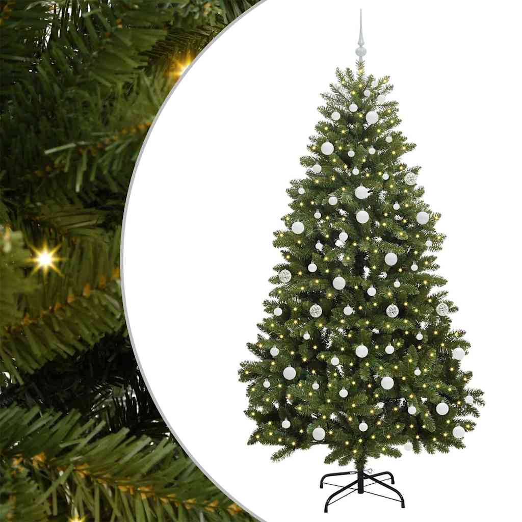 Kunstigt juletræ 210 cm 300 LED'er Varm hvid PVC og Stål Grøn