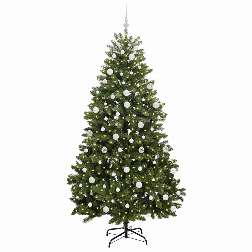 Kunstigt juletræ 210 cm 300 LED'er Varm hvid PVC og Stål Grøn