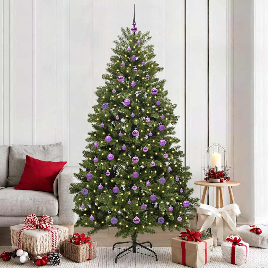 Kunstigt juletræ 210 cm 300 LED'er Varm hvid PVC og Stål Grøn