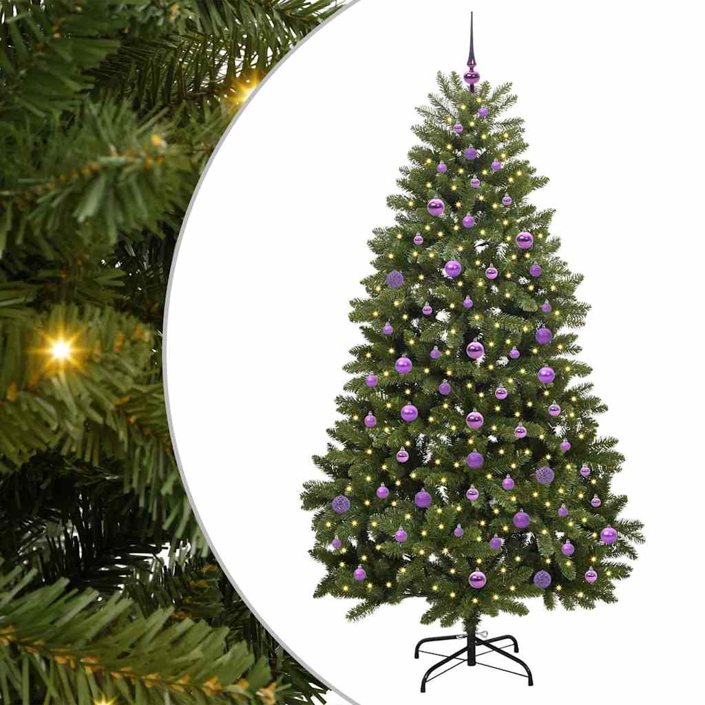 Kunstigt juletræ 210 cm 300 LED'er Varm hvid PVC og Stål Grøn