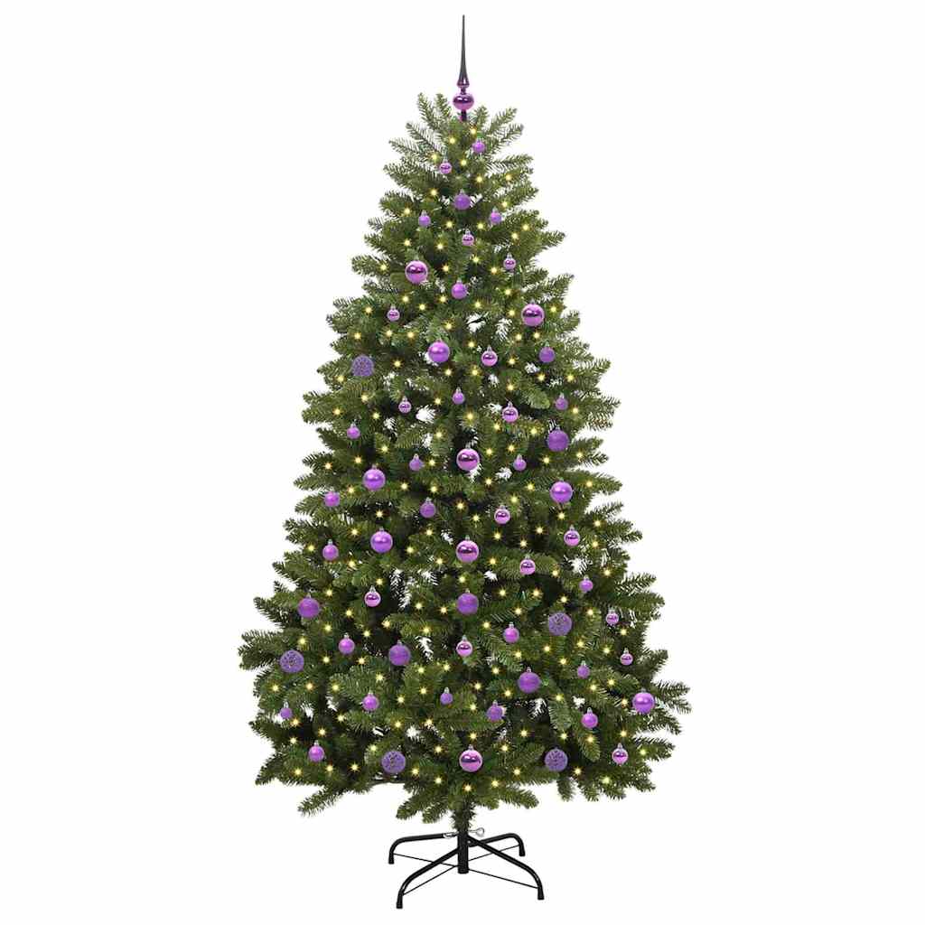 Kunstigt juletræ 210 cm 300 LED'er Varm hvid PVC og Stål Grøn