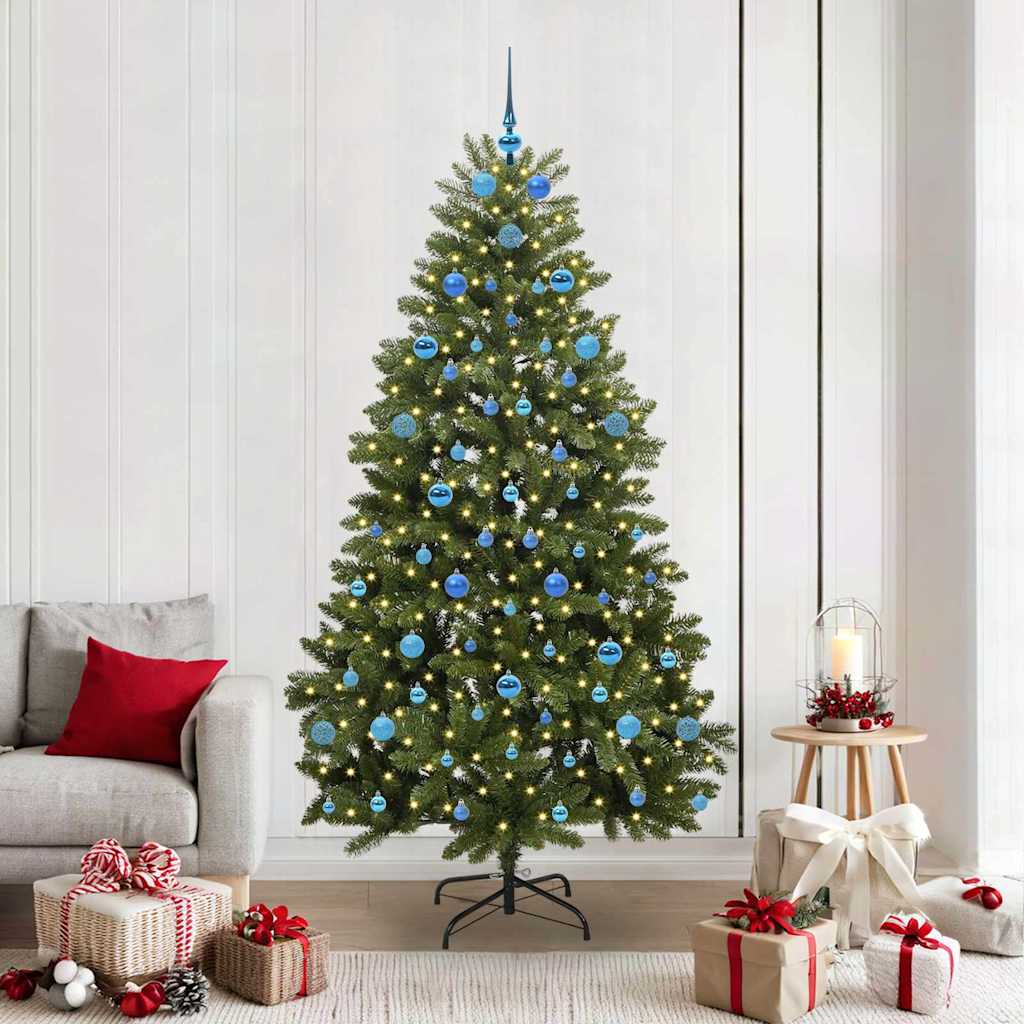 Kunstigt juletræ 210 cm 300 LED'er Varm hvid PVC og Stål Grøn