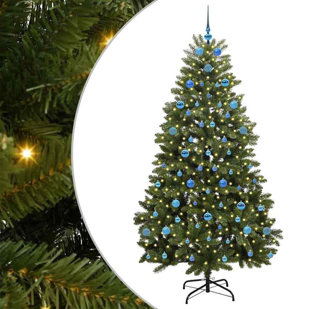 Kunstigt juletræ 210 cm 300 LED'er Varm hvid PVC og Stål Grøn