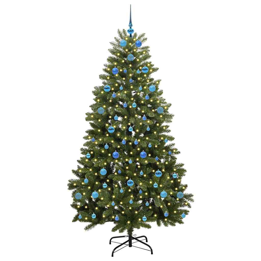 Kunstigt juletræ 210 cm 300 LED'er Varm hvid PVC og Stål Grøn