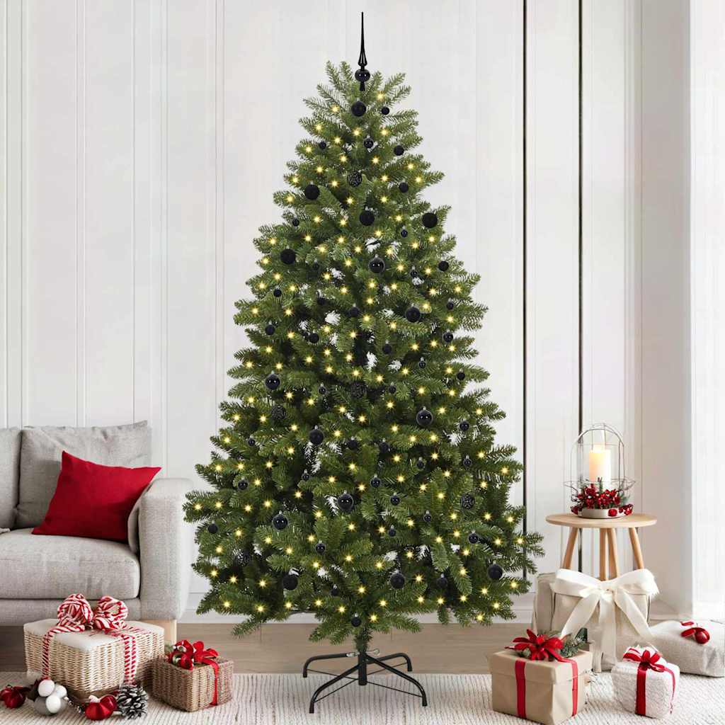 Kunstigt juletræ 240 cm 300 LED'er Varm hvid PVC og Stål Grøn
