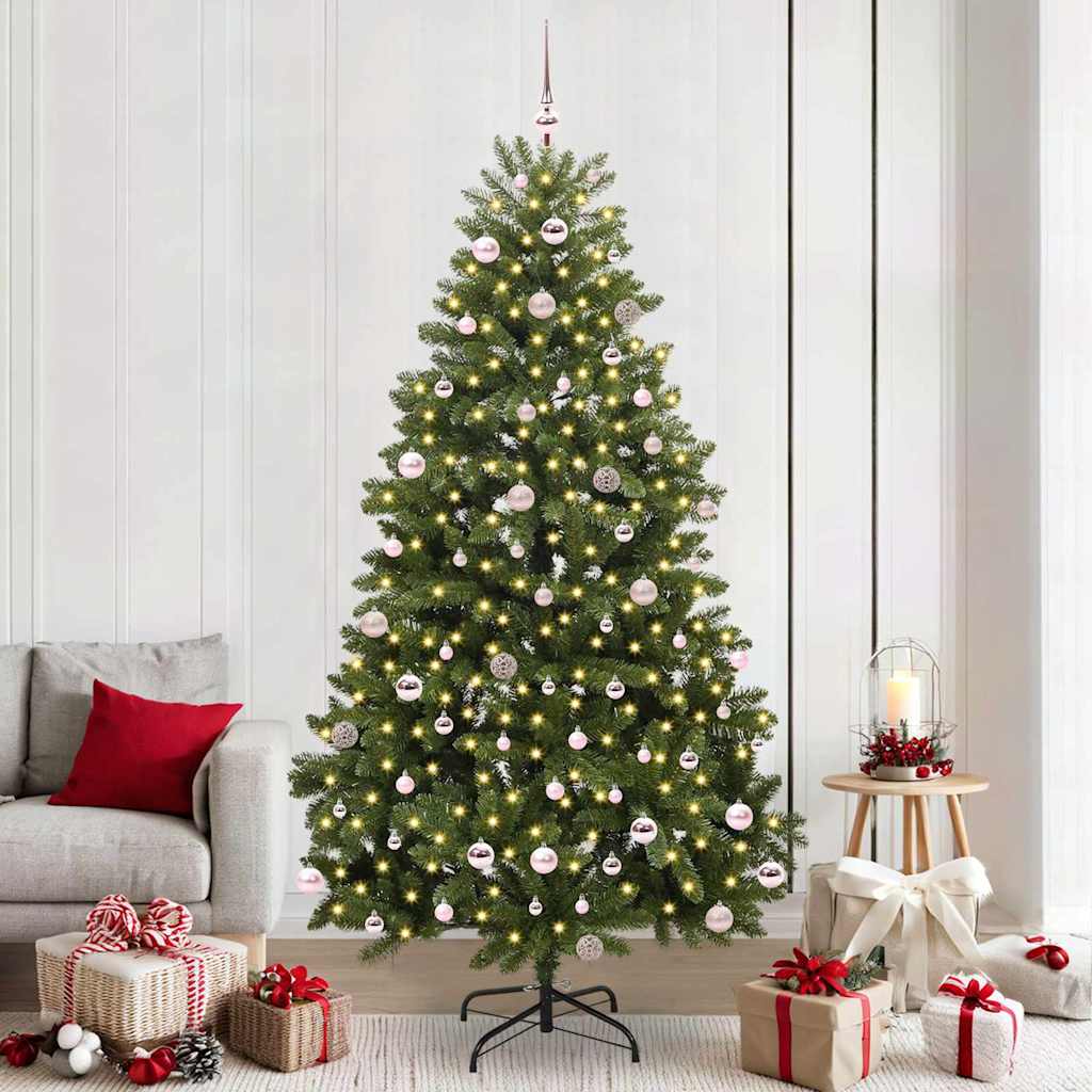 Kunstigt juletræ 240 cm 300 LED'er Varm hvid PVC og Stål Grøn