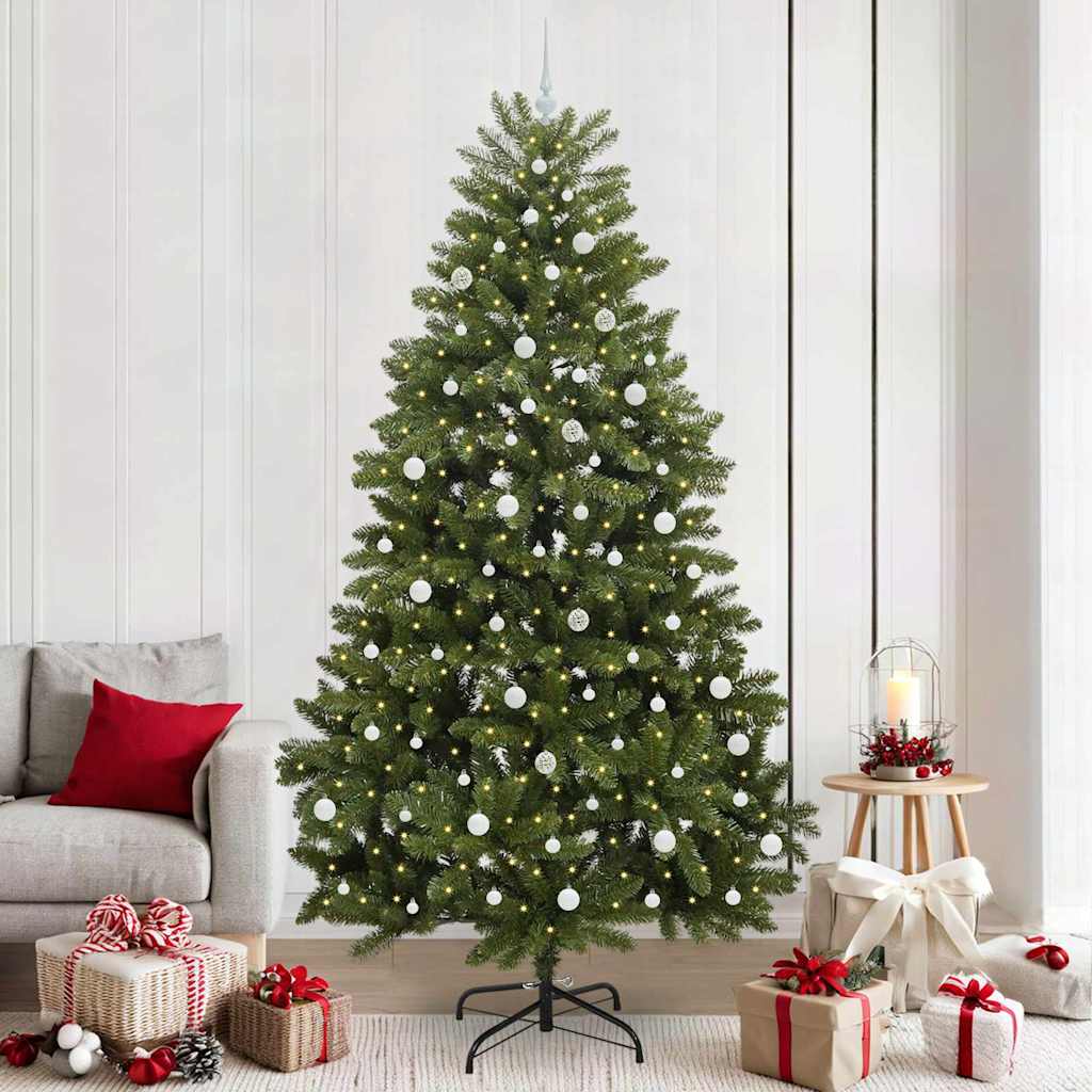 Kunstigt juletræ 240 cm 300 LED'er Varm hvid PVC og Stål Grøn