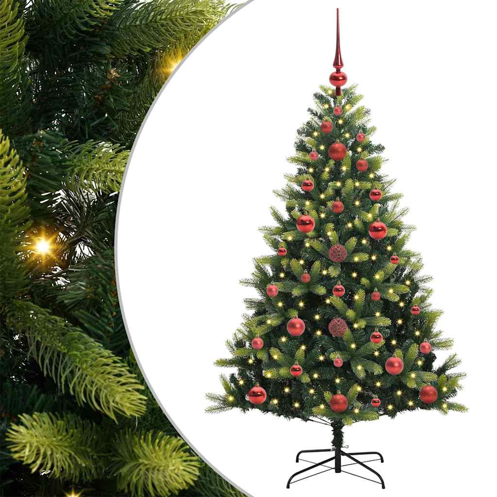 Kunstig hængslet juletræ med 150 LED-lys Grøn 120 cm PVC og PE