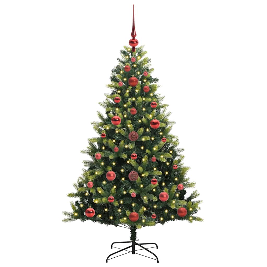 Kunstig hængslet juletræ med 150 LED-lys Grøn 120 cm PVC og PE