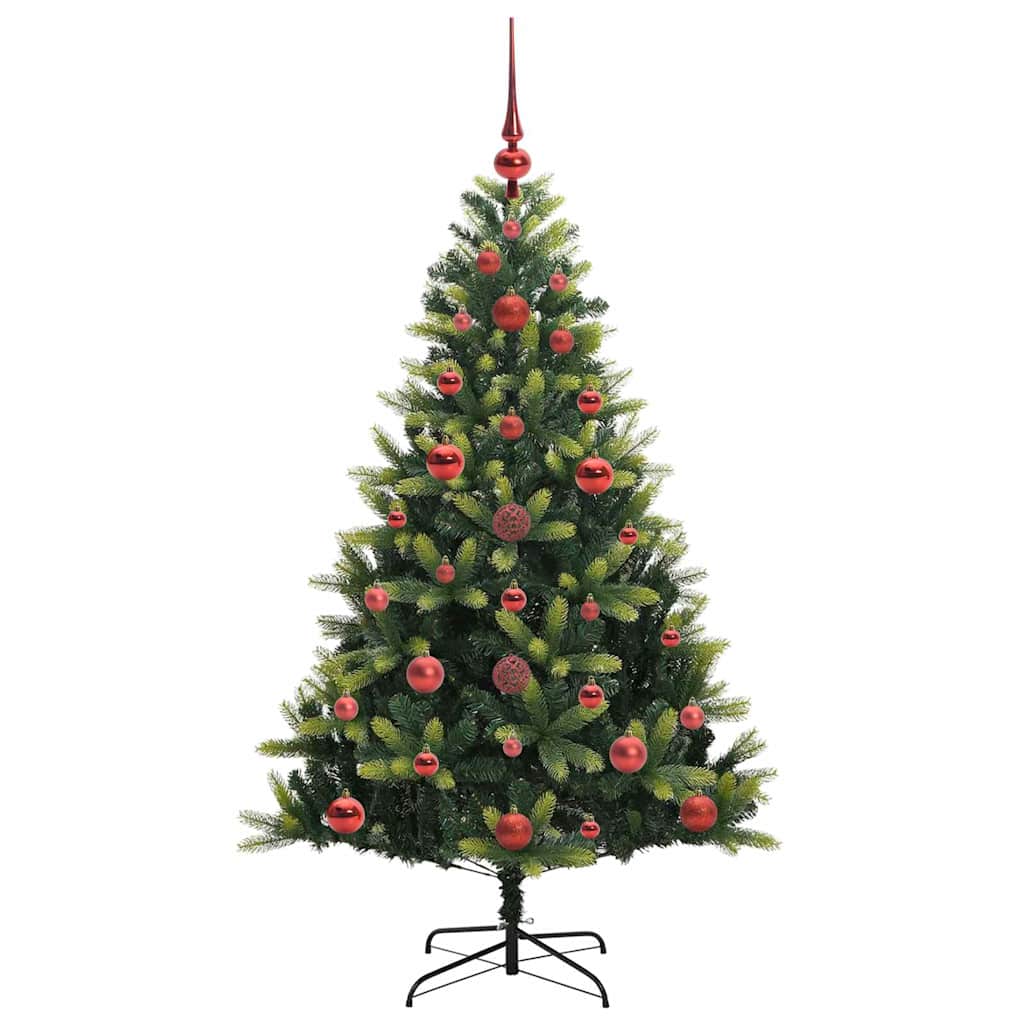 Kunstig hængslet juletræ med 150 LED-lys Grøn 120 cm PVC og PE