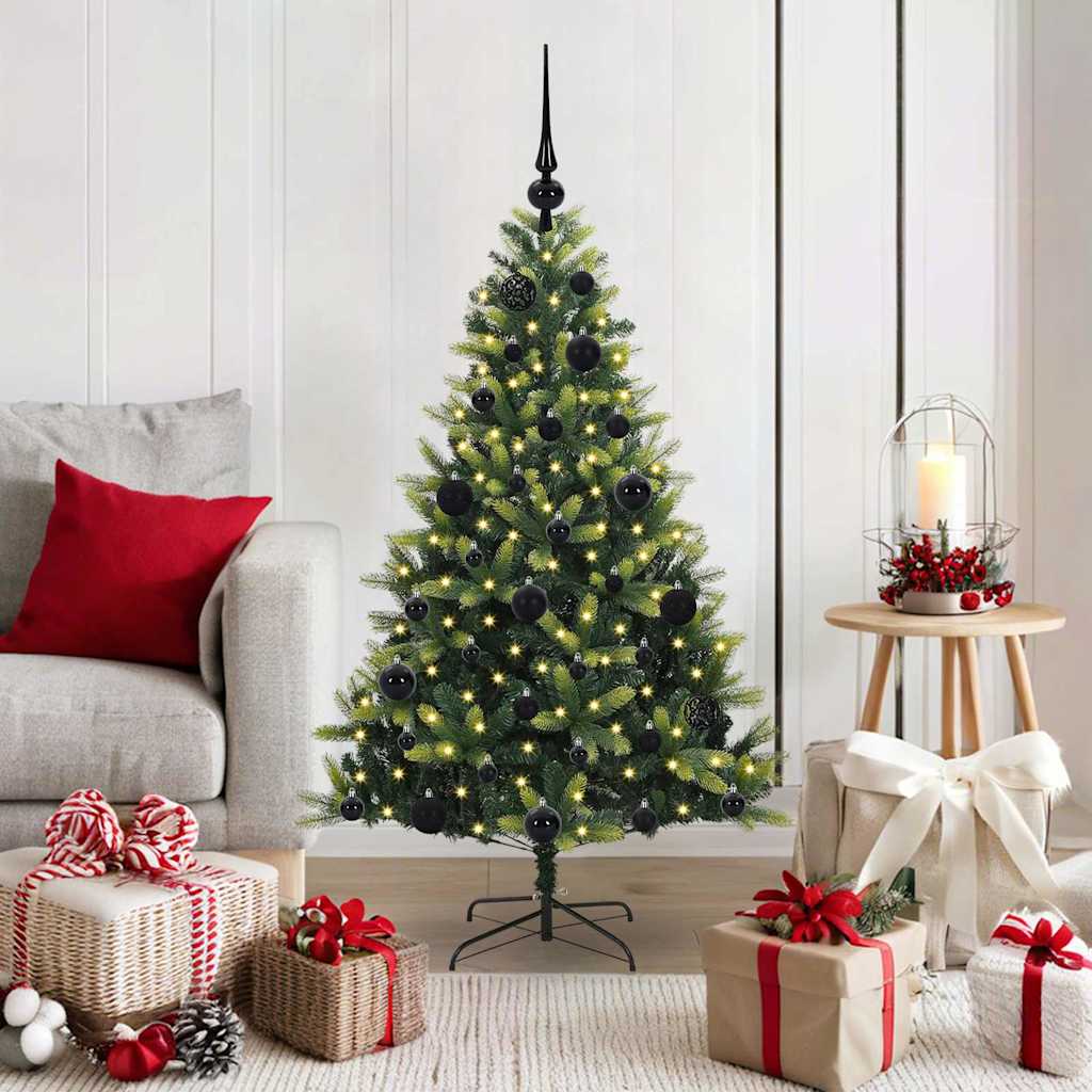 Kunstig hængslet juletræ med 150 LED-lys Grøn 120 cm PVC og PE
