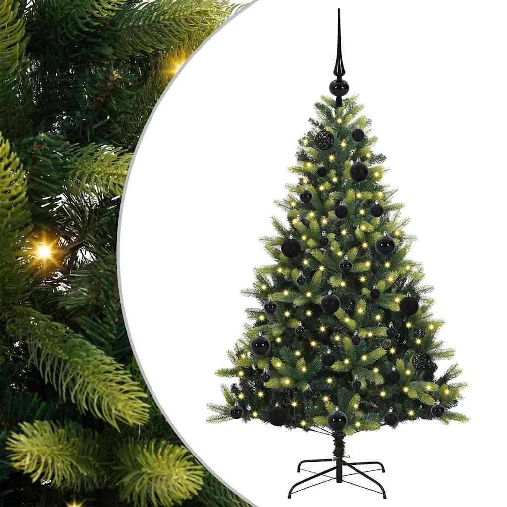 Kunstig hængslet juletræ med 150 LED-lys Grøn 120 cm PVC og PE