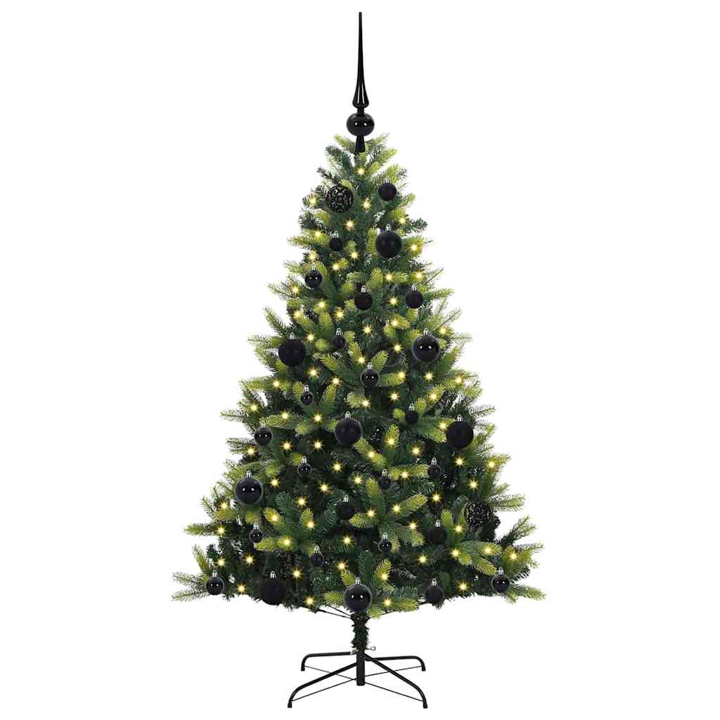 Kunstig hængslet juletræ med 150 LED-lys Grøn 120 cm PVC og PE