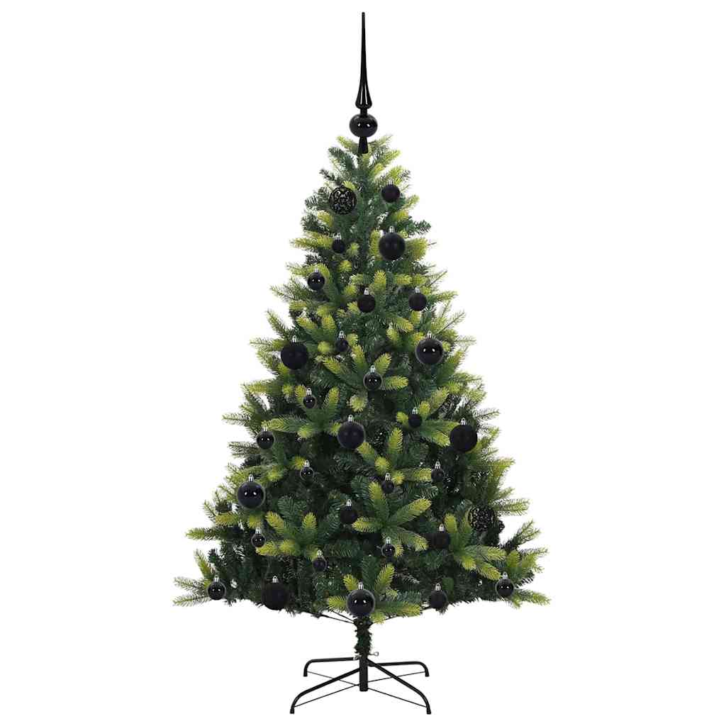 Kunstig hængslet juletræ med 150 LED-lys Grøn 120 cm PVC og PE