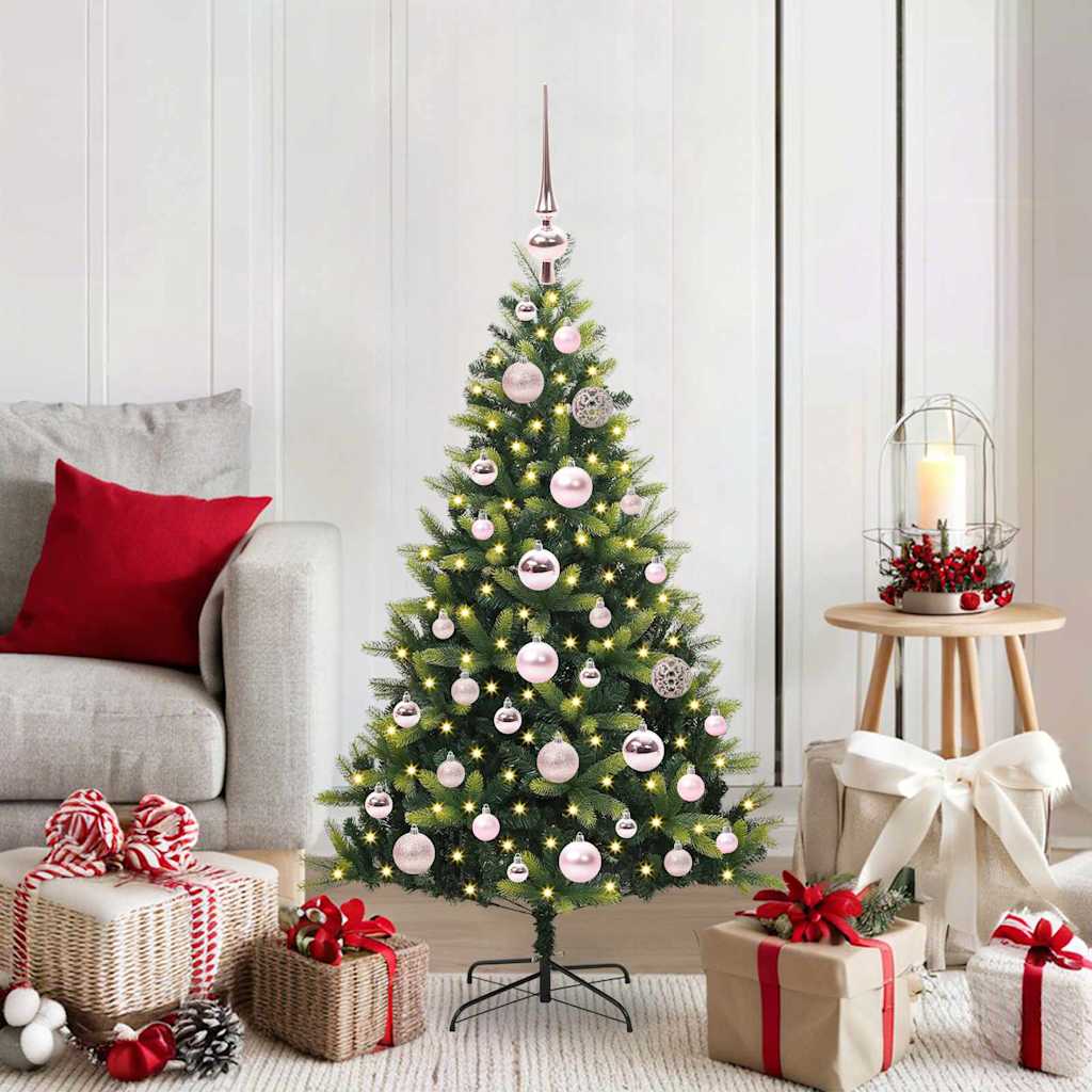 Kunstig hængslet juletræ med 150 LED-lys Grøn 120 cm PVC og PE