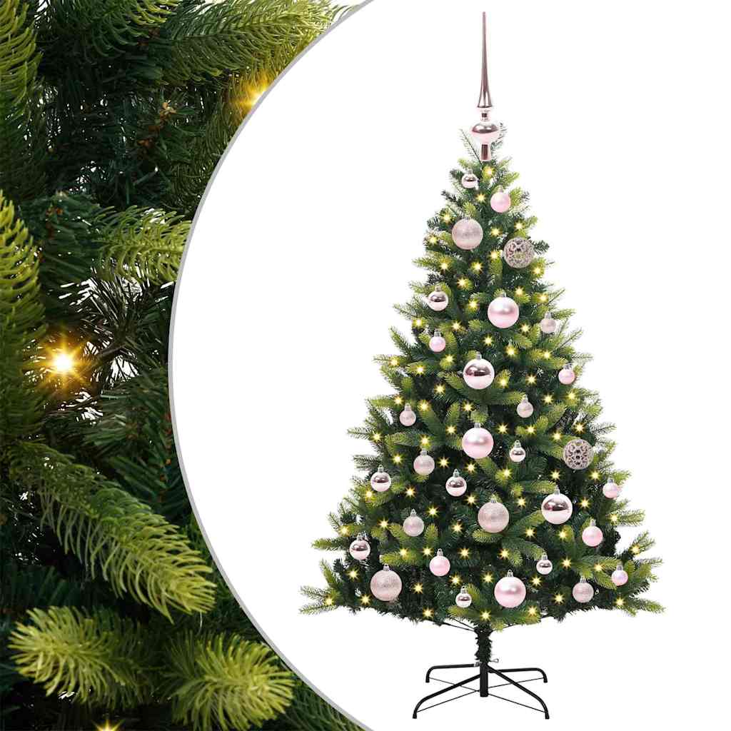Kunstig hængslet juletræ med 150 LED-lys Grøn 120 cm PVC og PE