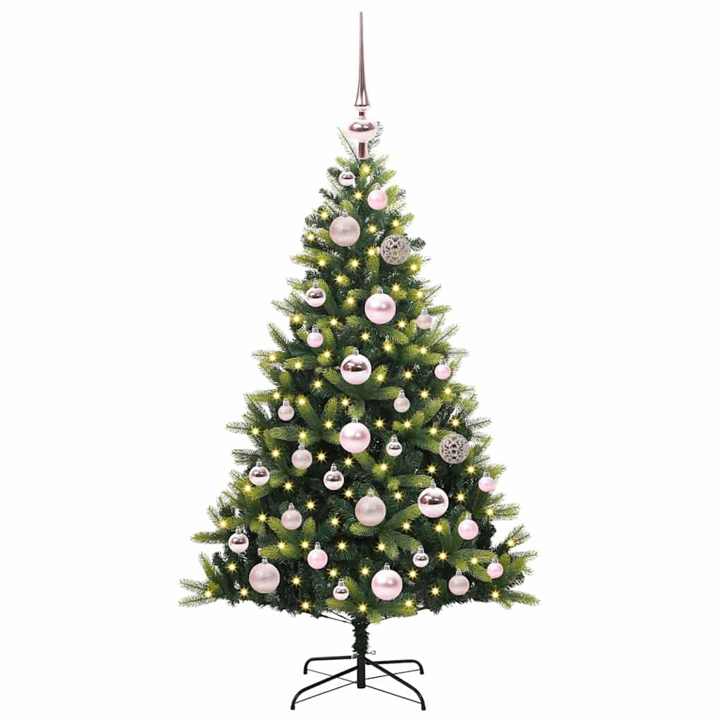 Kunstig hængslet juletræ med 150 LED-lys Grøn 120 cm PVC og PE