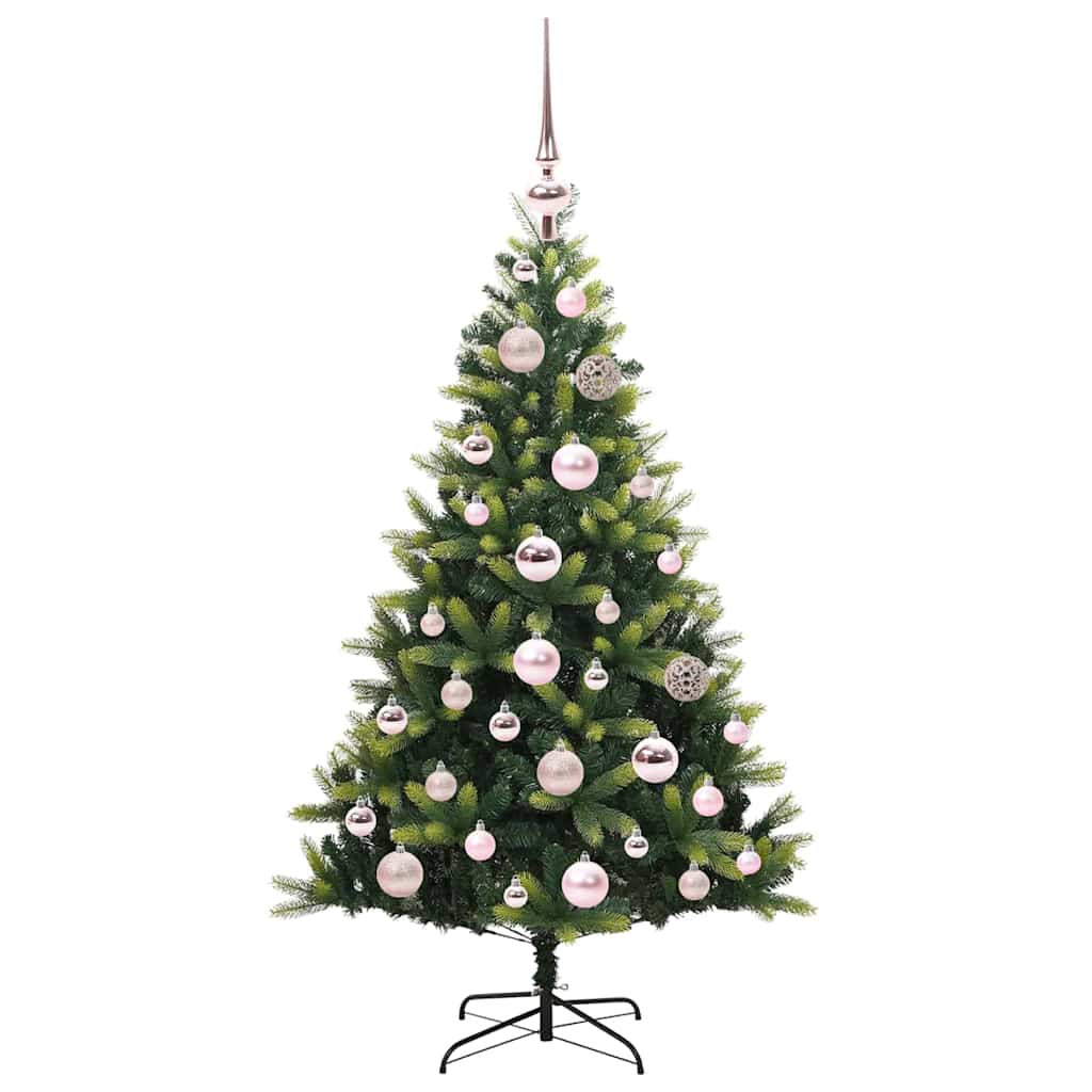 Kunstig hængslet juletræ med 150 LED-lys Grøn 120 cm PVC og PE