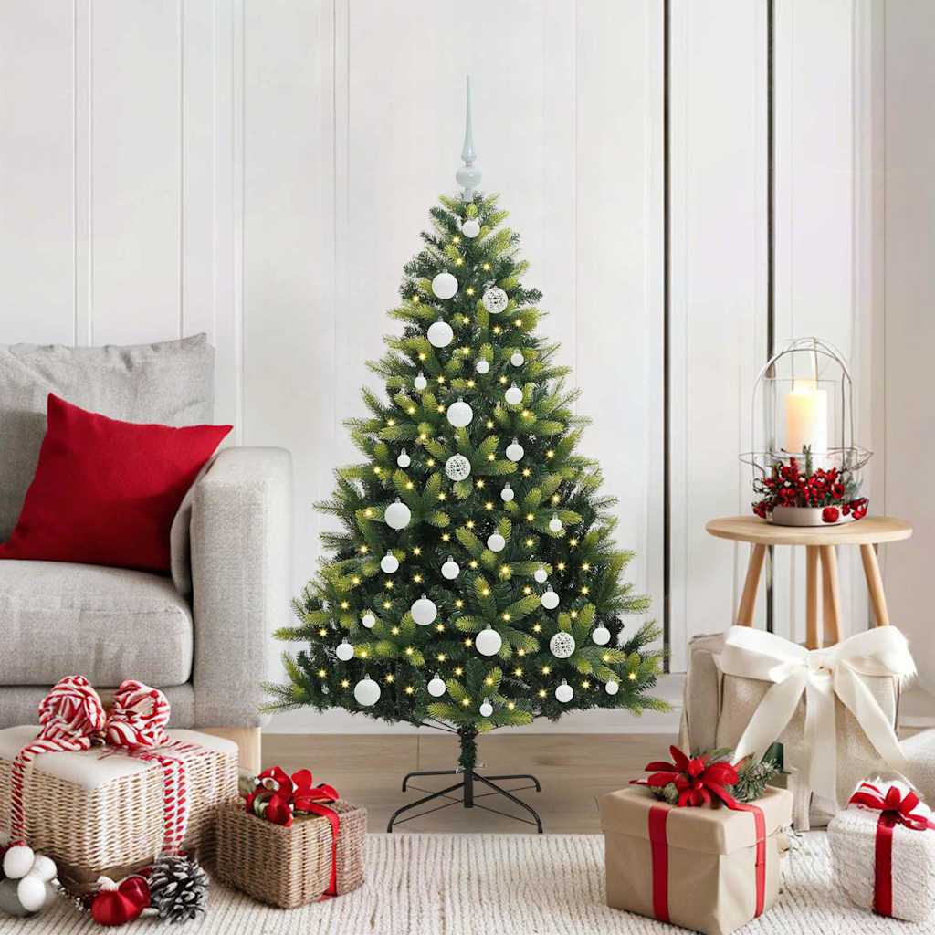 Kunstig hængslet juletræ med 150 LED-lys Grøn 120 cm PVC og PE