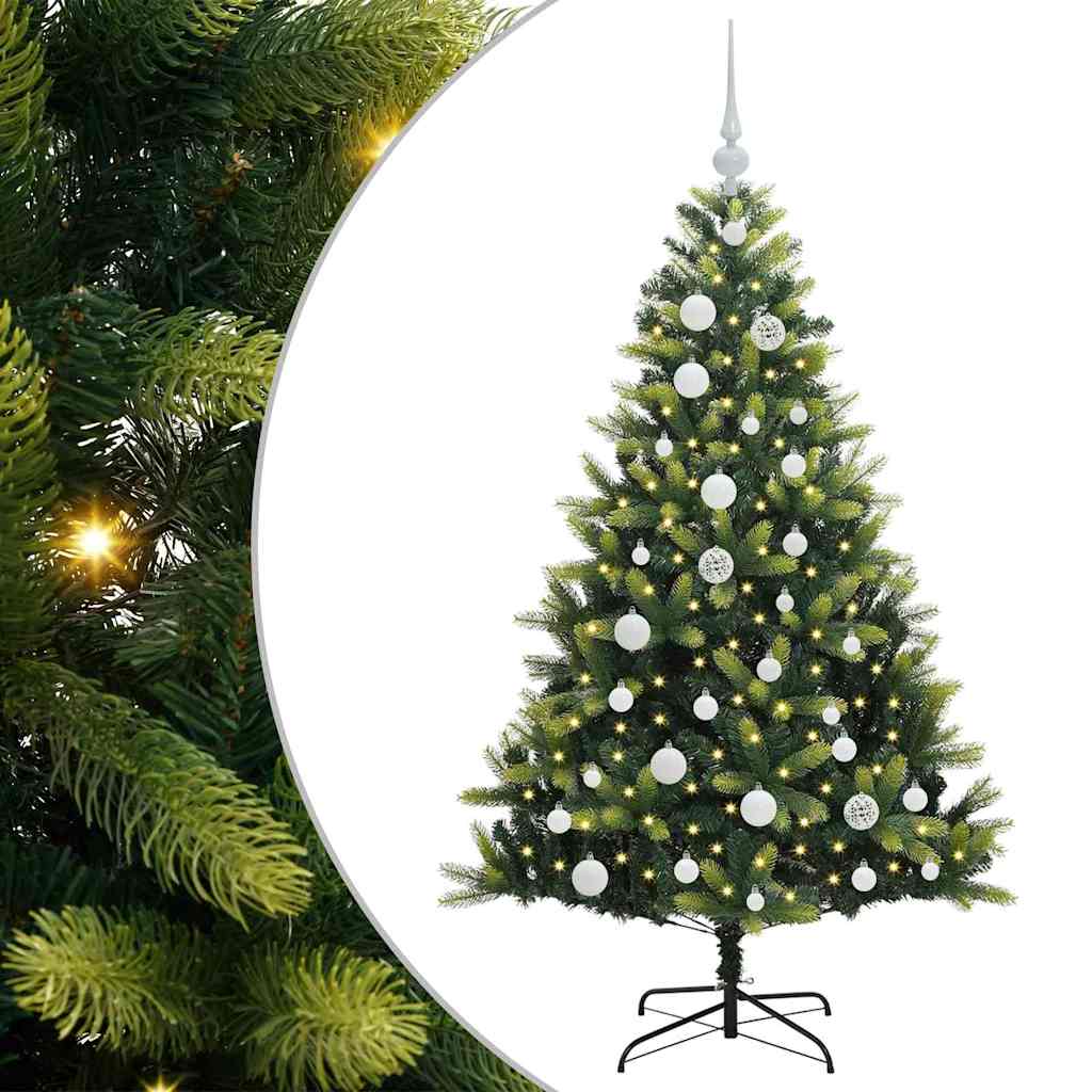 Kunstig hængslet juletræ med 150 LED-lys Grøn 120 cm PVC og PE