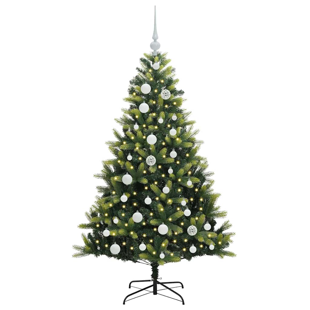Kunstig hængslet juletræ med 150 LED-lys Grøn 120 cm PVC og PE