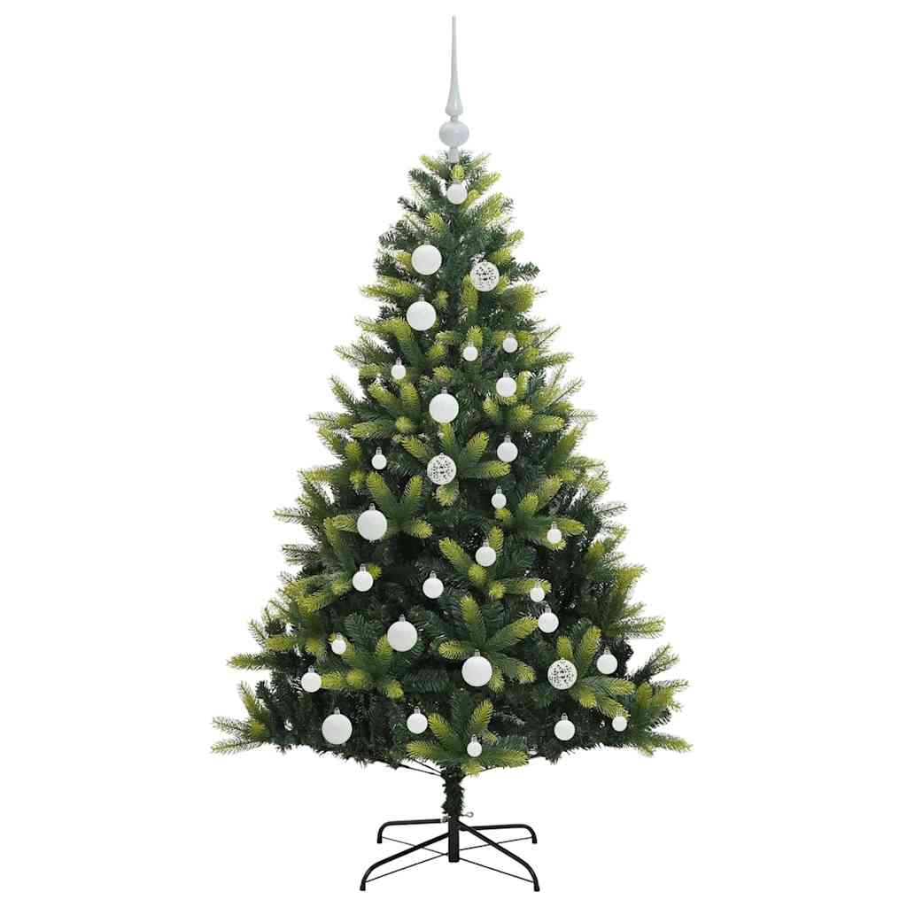 Kunstig hængslet juletræ med 150 LED-lys Grøn 120 cm PVC og PE