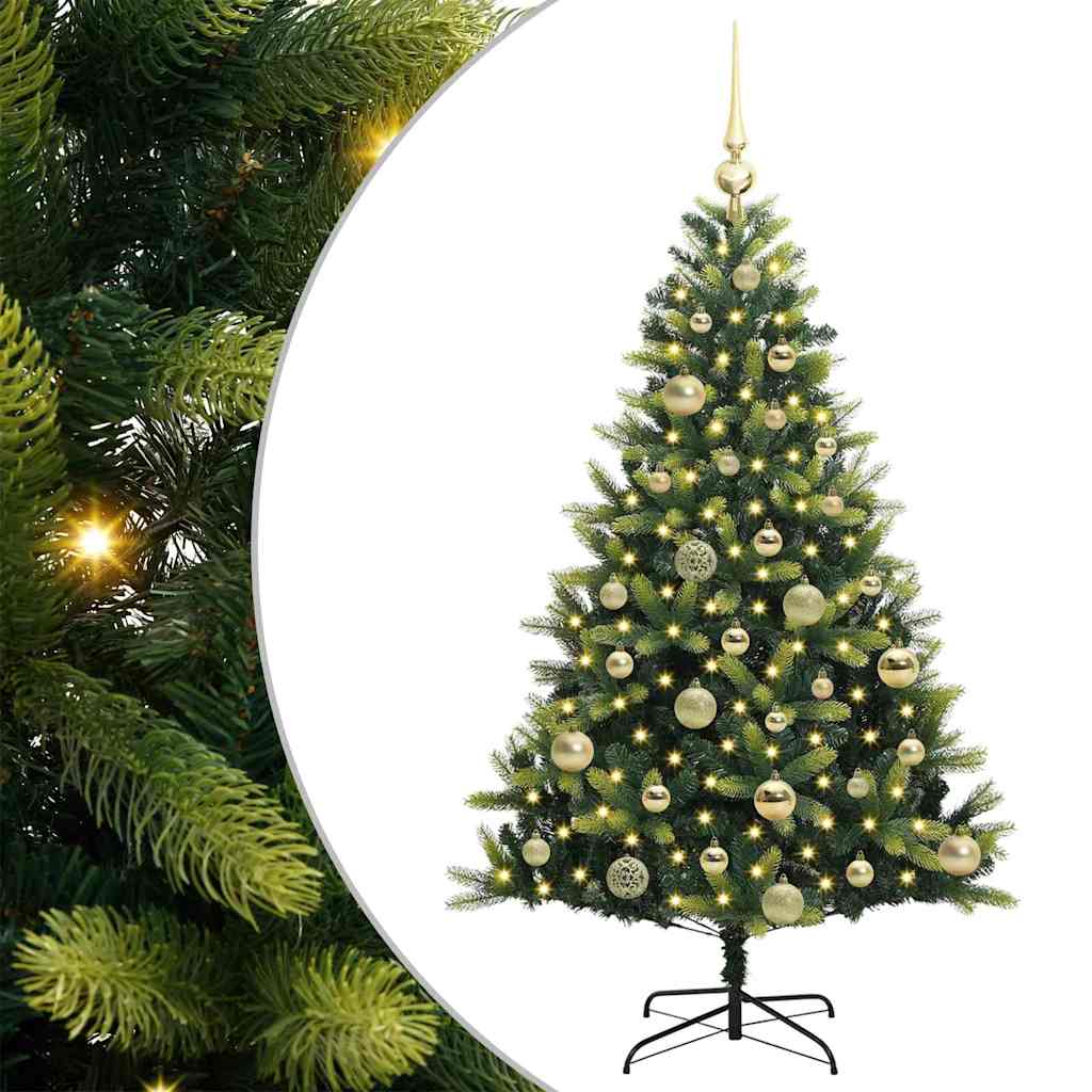 Kunstig hængslet juletræ med 150 LED-lys Grøn 120 cm PVC og PE