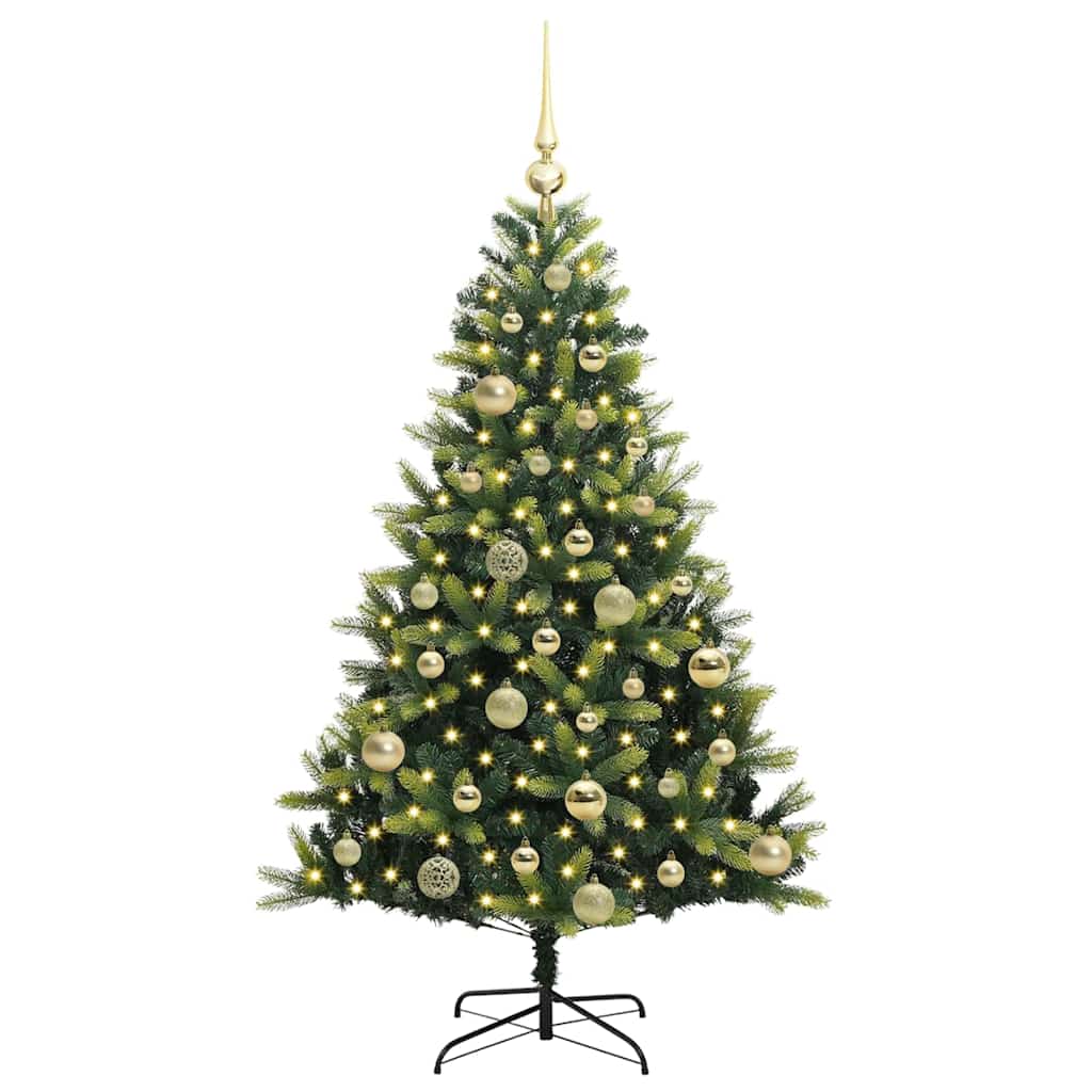 Kunstig hængslet juletræ med 150 LED-lys Grøn 120 cm PVC og PE