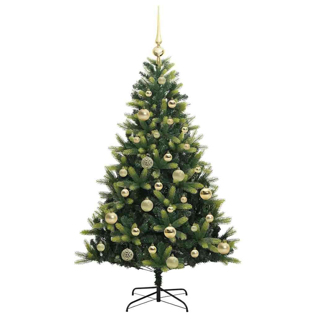 Kunstig hængslet juletræ med 150 LED-lys Grøn 120 cm PVC og PE