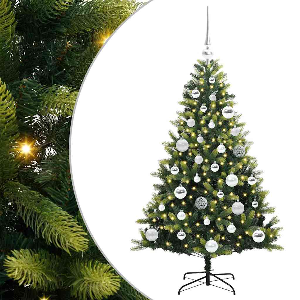 Kunstig hængslet juletræ med 150 LED-lys Grøn 120 cm PVC og PE