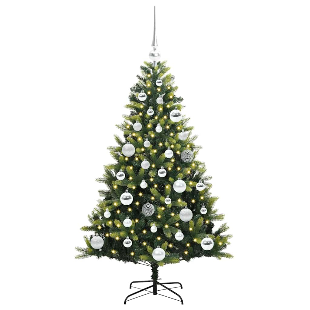 Kunstig hængslet juletræ med 150 LED-lys Grøn 120 cm PVC og PE