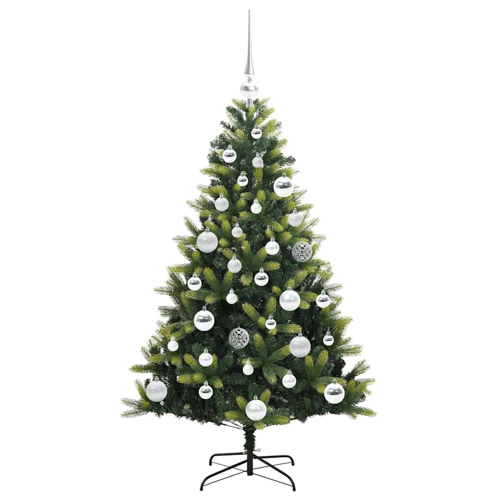 Kunstig hængslet juletræ med 150 LED-lys Grøn 120 cm PVC og PE