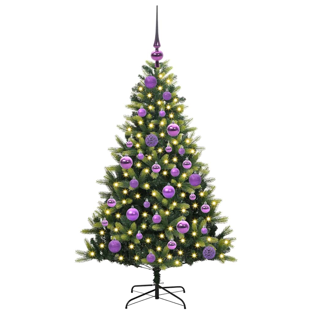 Kunstig hængslet juletræ med 150 LED-lys Grøn 120 cm PVC og PE