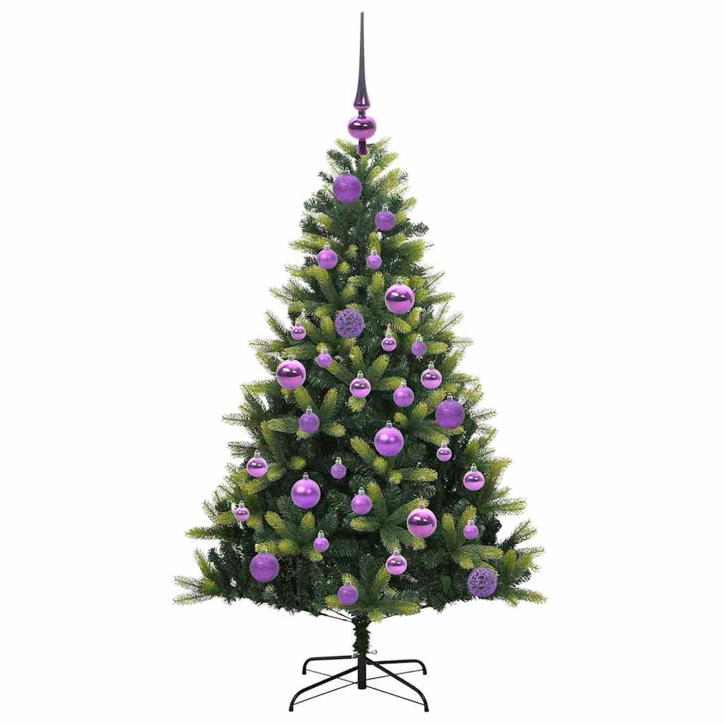 Kunstig hængslet juletræ med 150 LED-lys Grøn 120 cm PVC og PE
